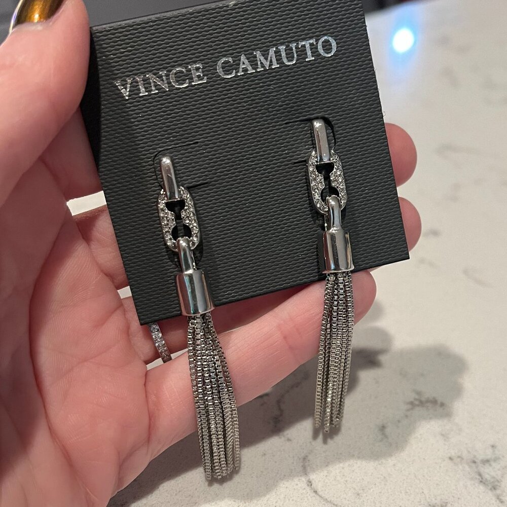 NWT Vince Camuto *Silver Tassel* Dangle Earrings | Silver-Tone | Chic & Delicate - Picture 3 of 10